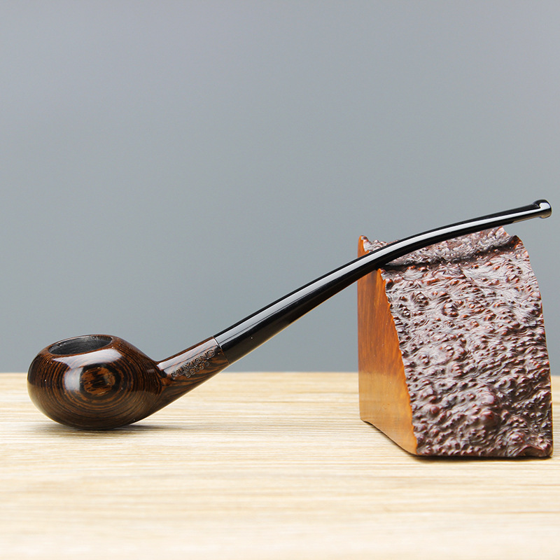 木香鸡翅木烟手工烟斗弯式亚克力斗柄实木烟丝斗长柄阅读斗批发