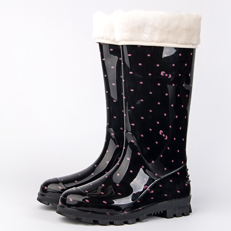 台湾皇力龙环保合成橡胶耐寒冬款加棉pvc黑粉点彩高筒女雨鞋-阿里巴巴