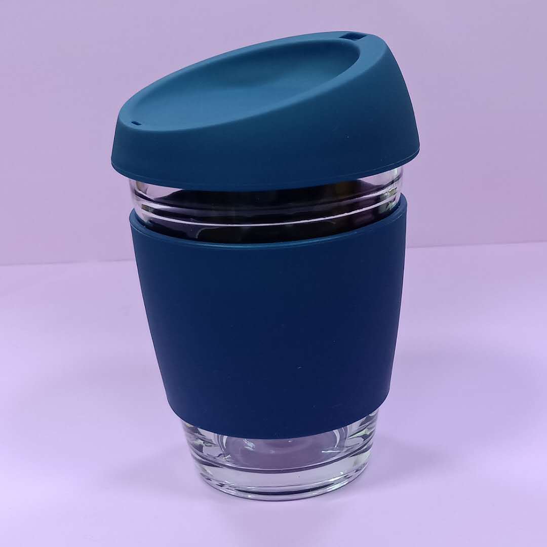 340ml高硼玻璃杯 隔热软木套水杯办公用品 随手硅胶套玻璃咖啡杯