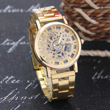 外贸速卖通男表热销款手表镂空金色时尚手表仿机械男士钢带石英表