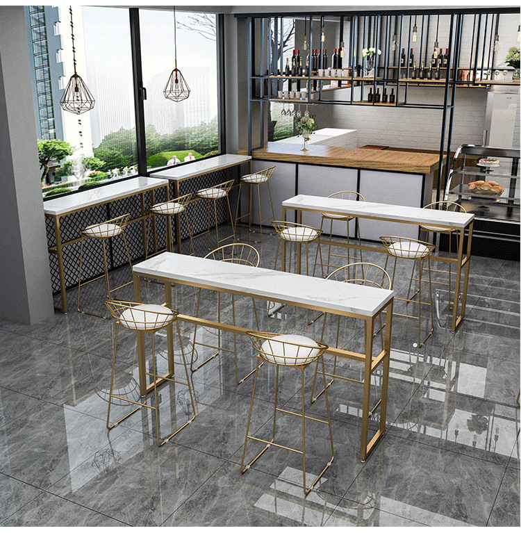 北欧简约咖啡金色靠背吧台桌椅奶茶网红镂空创意铁艺酒吧高脚凳子