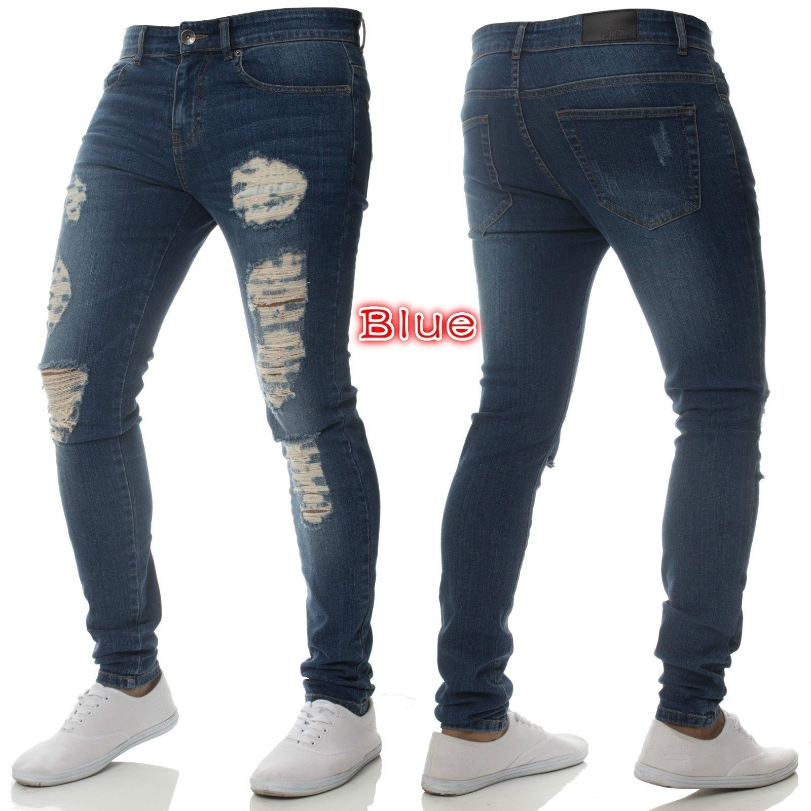 European and American Aliexpress New Denim Men's Pants Cross-Border Foreign Trade Ripped Trendy Black Slim High Waist Jeans Men