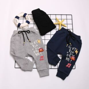 十格儿童装2018秋季新款字母休闲裤运动针织裤1-3岁小童童装裤