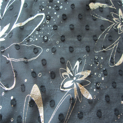 柯桥现货75d剪花雪纺烫金布 立体烫金剪花 时装女装连衣裙面料