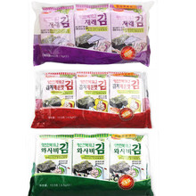 特价 韩国进口海苔 韩福原味芥末味泡菜风味烤紫菜3连包 整箱24袋