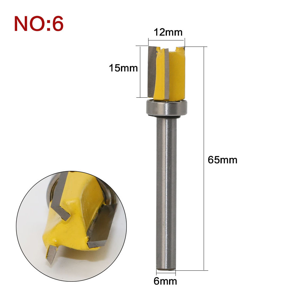 6柄木工修边刀修边机刀头带轴承直刀仿型修边刀木工铣刀锣机开槽