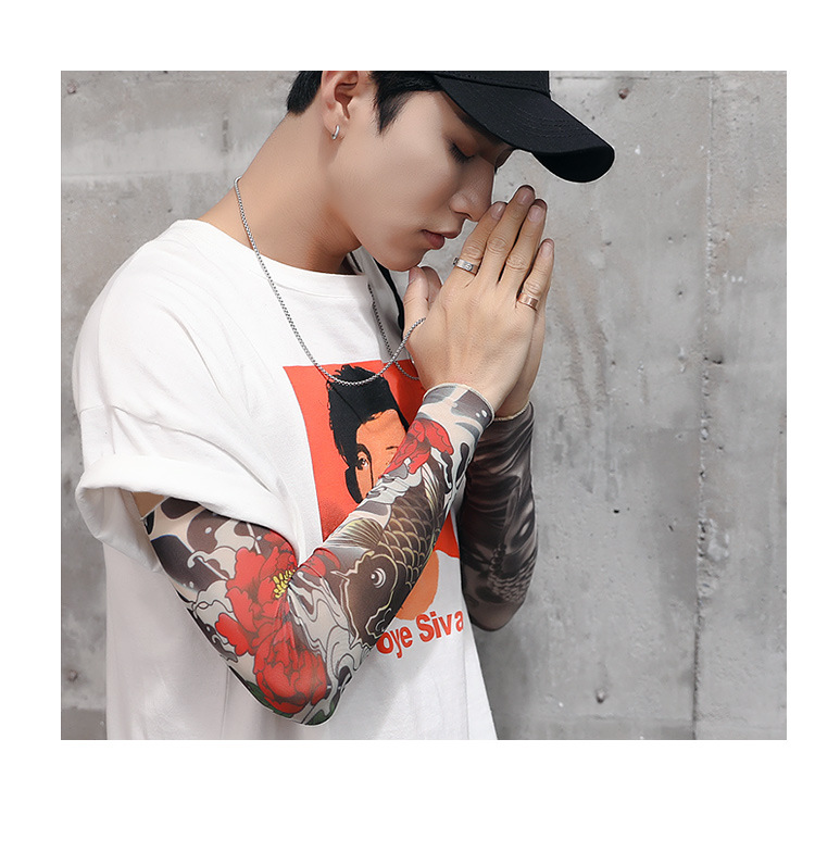 纹身袖套男花臂无缝刺青冰爽袖开车防晒套袖骑行护臂女士夏手臂套