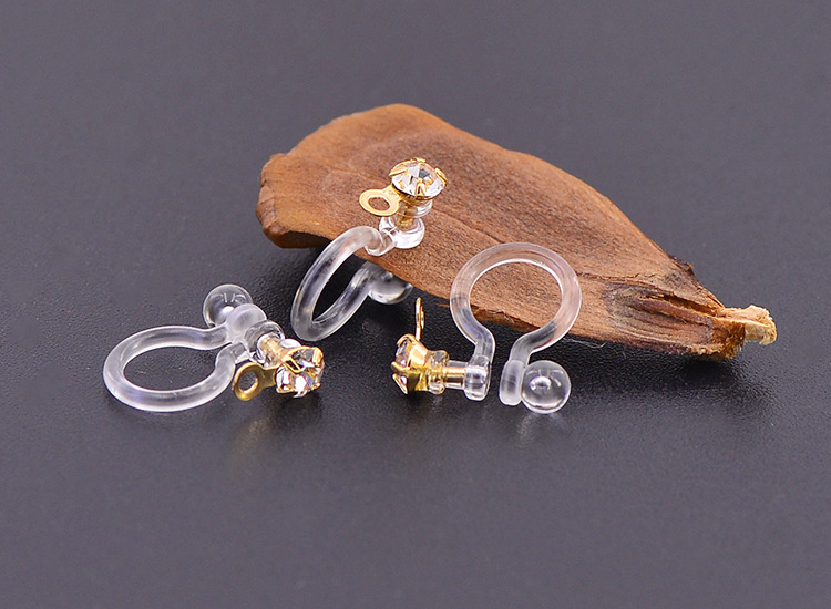 无耳洞u型耳夹环保树脂透明隐形耳夹镶钻吊圈可吊耳坠耳夹