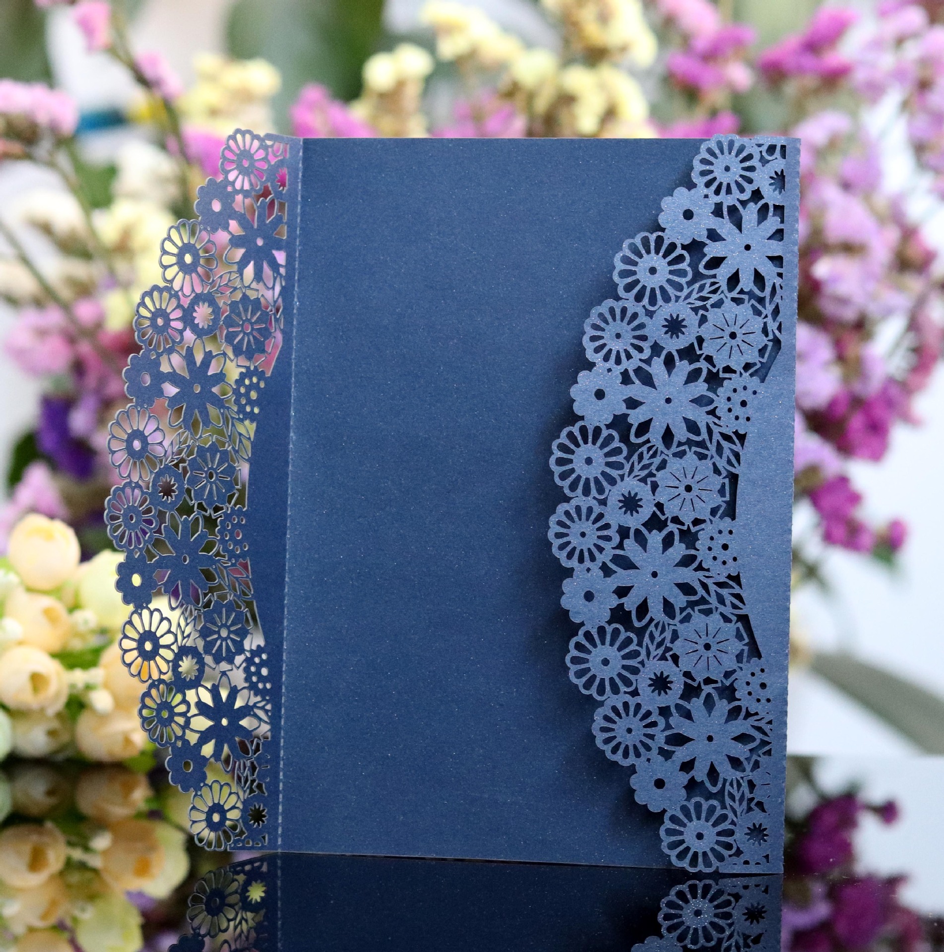 珠光纸镂空邀请函 漂亮情人节贺卡 花边请柬 结婚用米金卡片定制