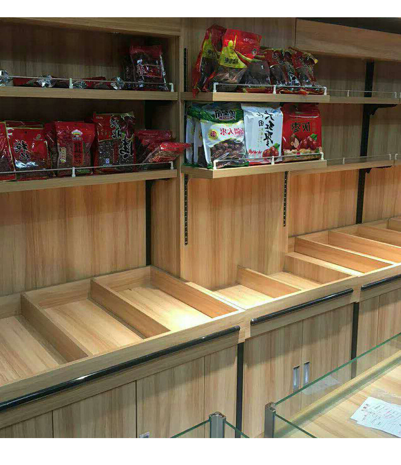 定做钢木糖果干果展示架杂粮展示柜货架超市食品鸡蛋柜水果展示架