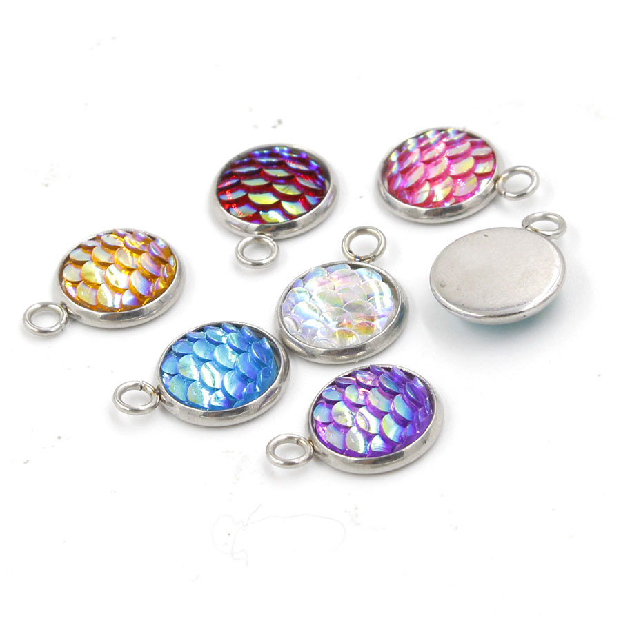 10mm 不锈钢鱼鳞吊坠 美人鱼鱼鳞片小吊坠 diy挂件配件