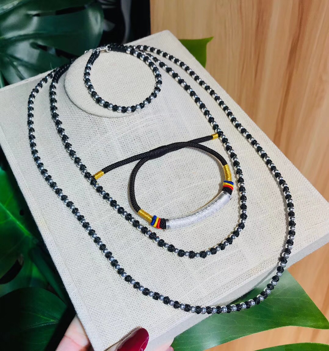 990银质毛衣链项链 手工 佛珠编织圆珠链 典雅时尚男女款秋冬手链