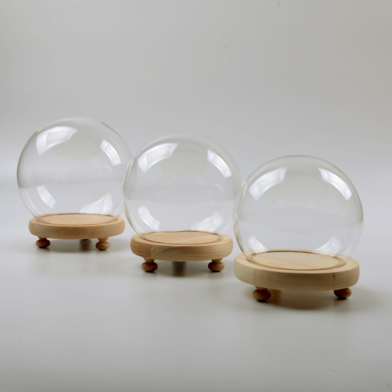 厂家批发定做永生花保鲜花微景观玻璃罩防尘罩led灯串玻璃圆球罩