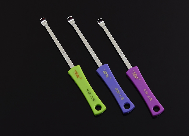 博友挖耳勺彩色塑胶手柄掏耳器不锈钢儿童洁耳器掏耳扒c-159