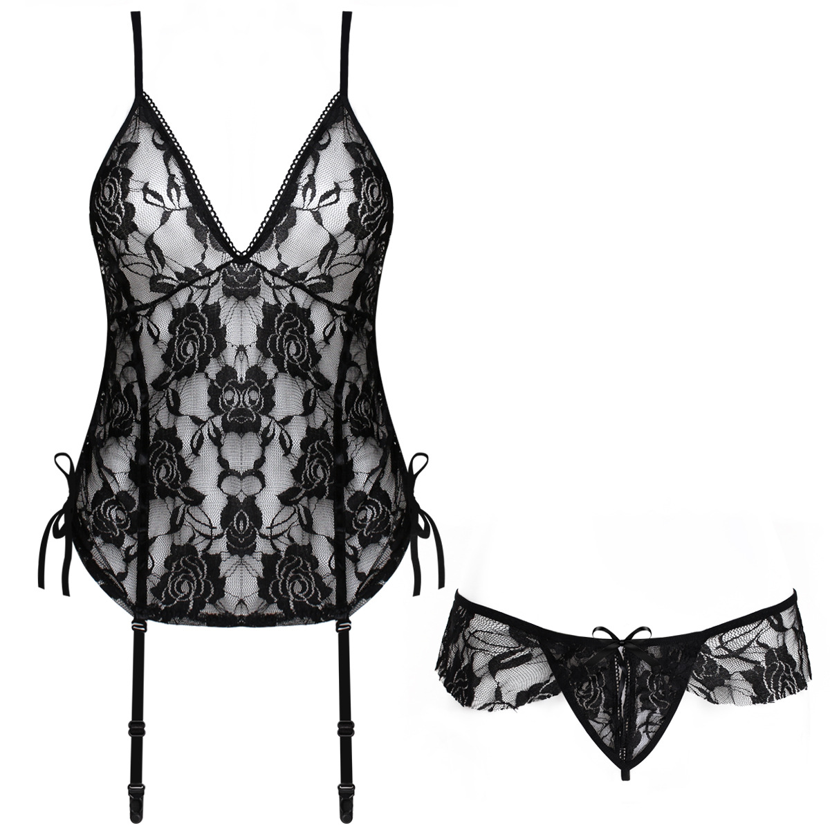 性感连体睡衣连体衣露乳开裆 透明蕾丝绑带情趣内衣诱惑外贸9026