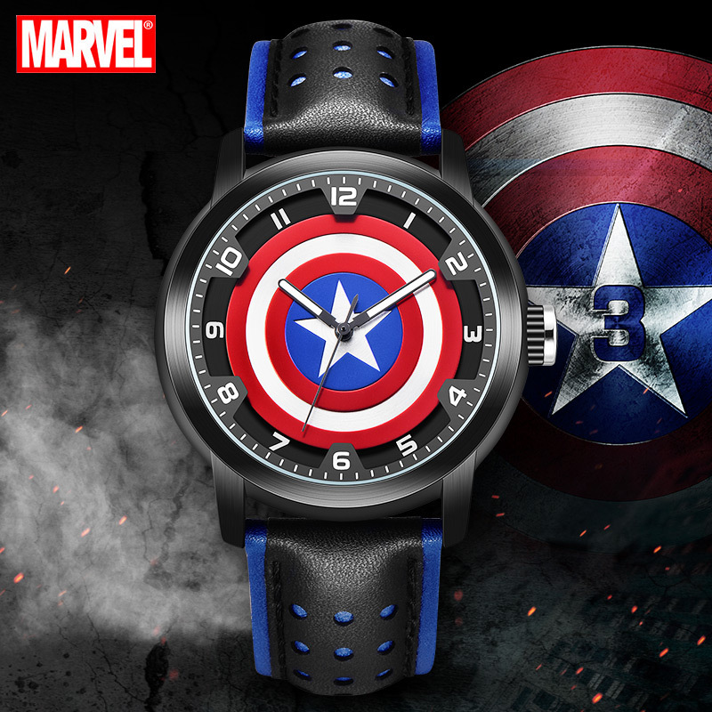 迪士尼漫威学生手表男潮流韩版个性酷防水青少年漫威美国队长手表