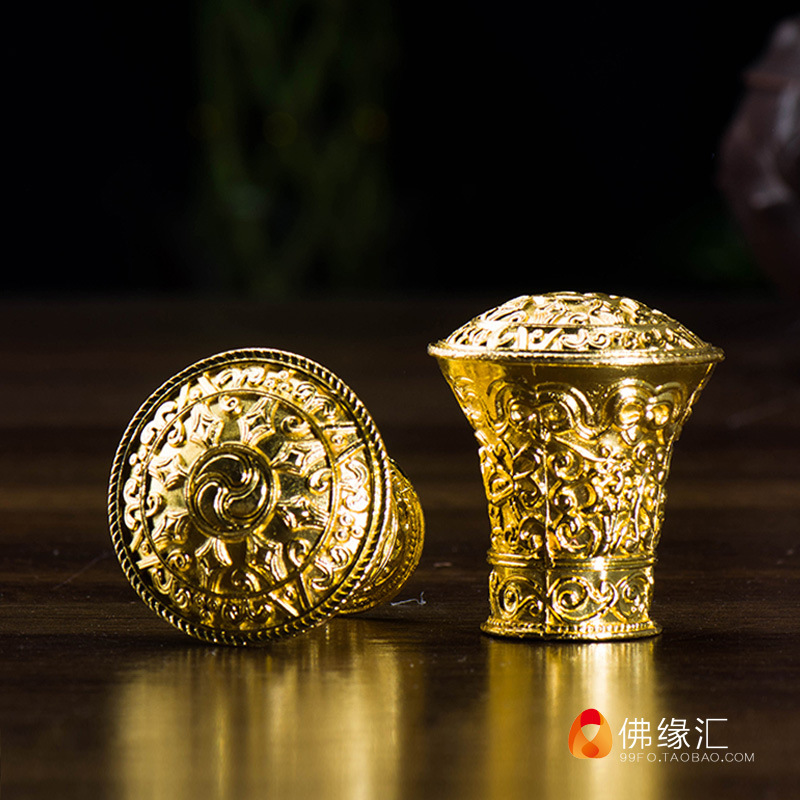 【佛缘汇】藏传佛教用品 合金唐卡轴头 唐卡头子 精美雕花 金色