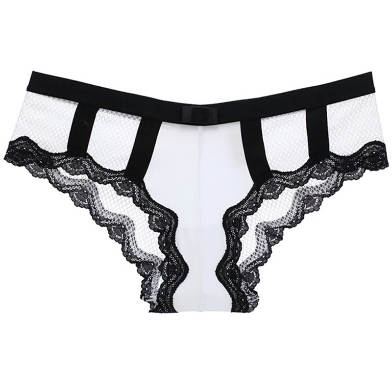 欧美性感拼色网格镂空女士内裤 中腰透气提臀收腹蕾丝边内裤女
