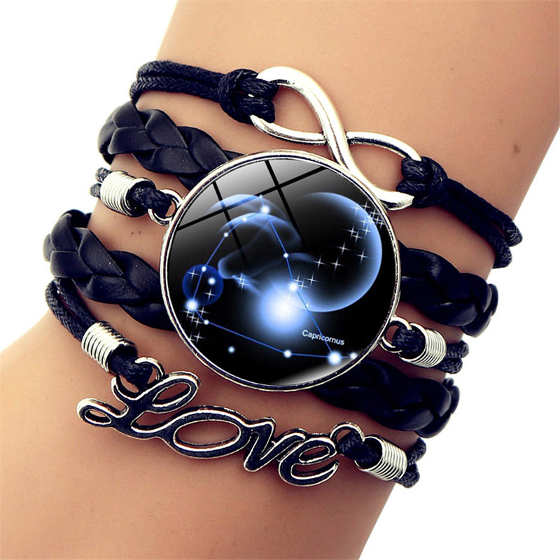 跨境新品十二星座时光宝石手链无穷love字母复古多层编织手链首饰