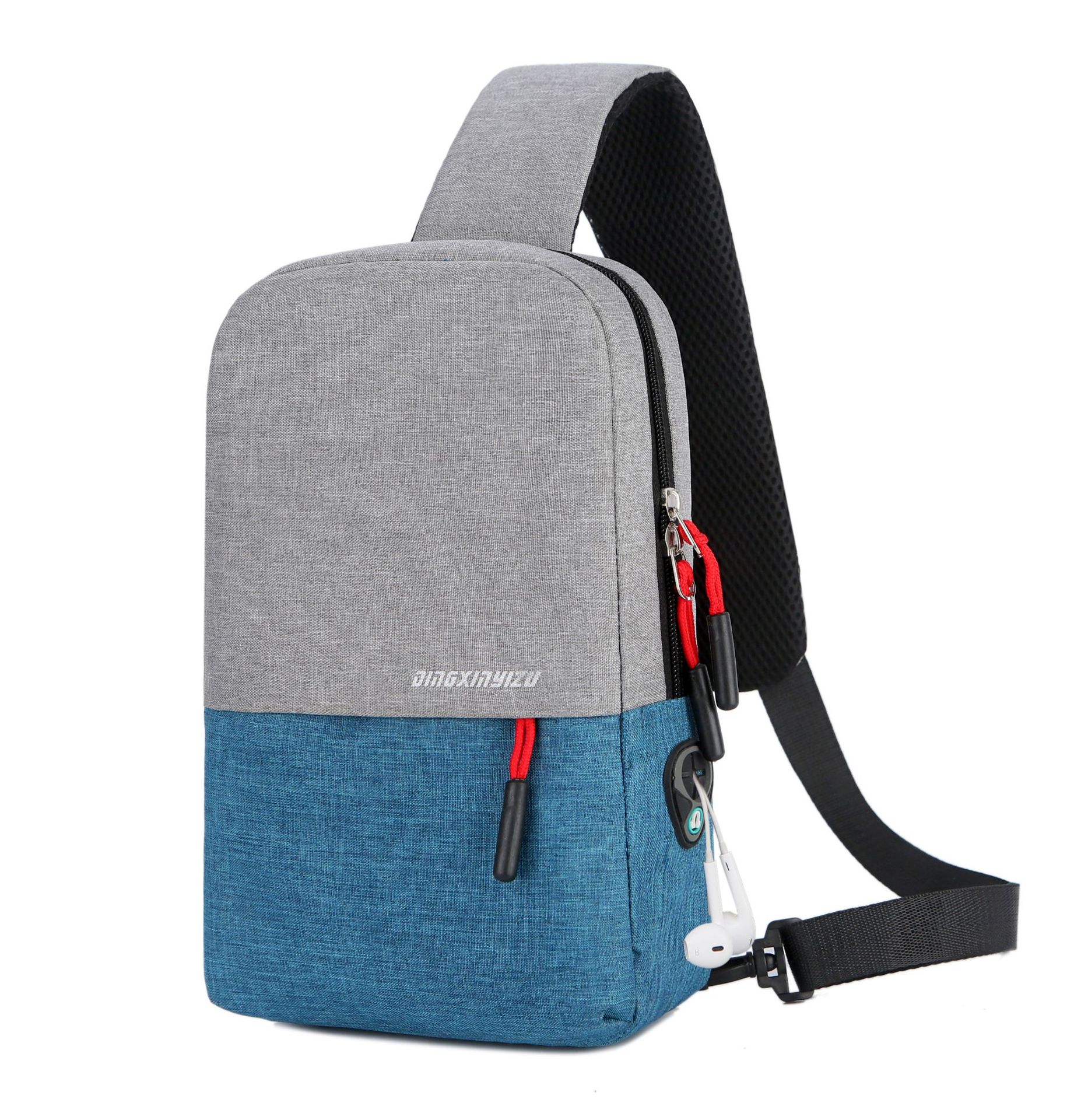 新款户外旅游胸包 2018男女拉链斜挎包 单肩背包帆布包耳机孔包