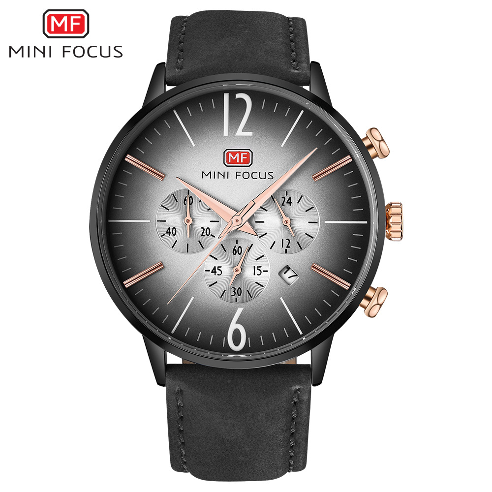 minifocus福克斯 mf0114g男士石英表指针日期显示休闲防水皮带表