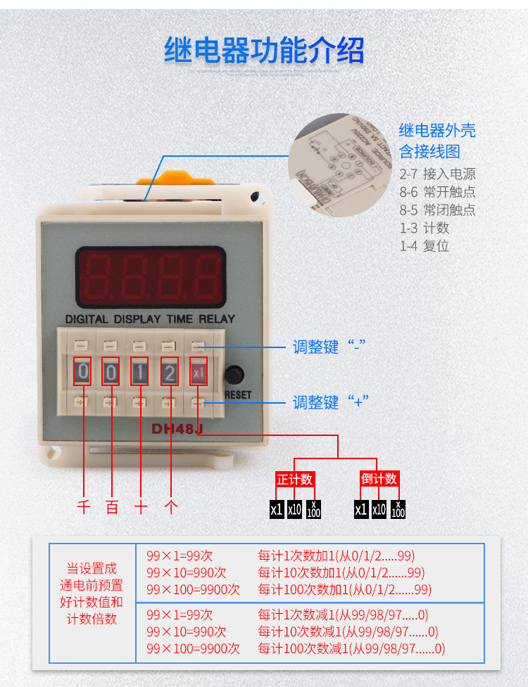 数显dh48ja电子计数器dh48j-8预置计数继电器220v 380
