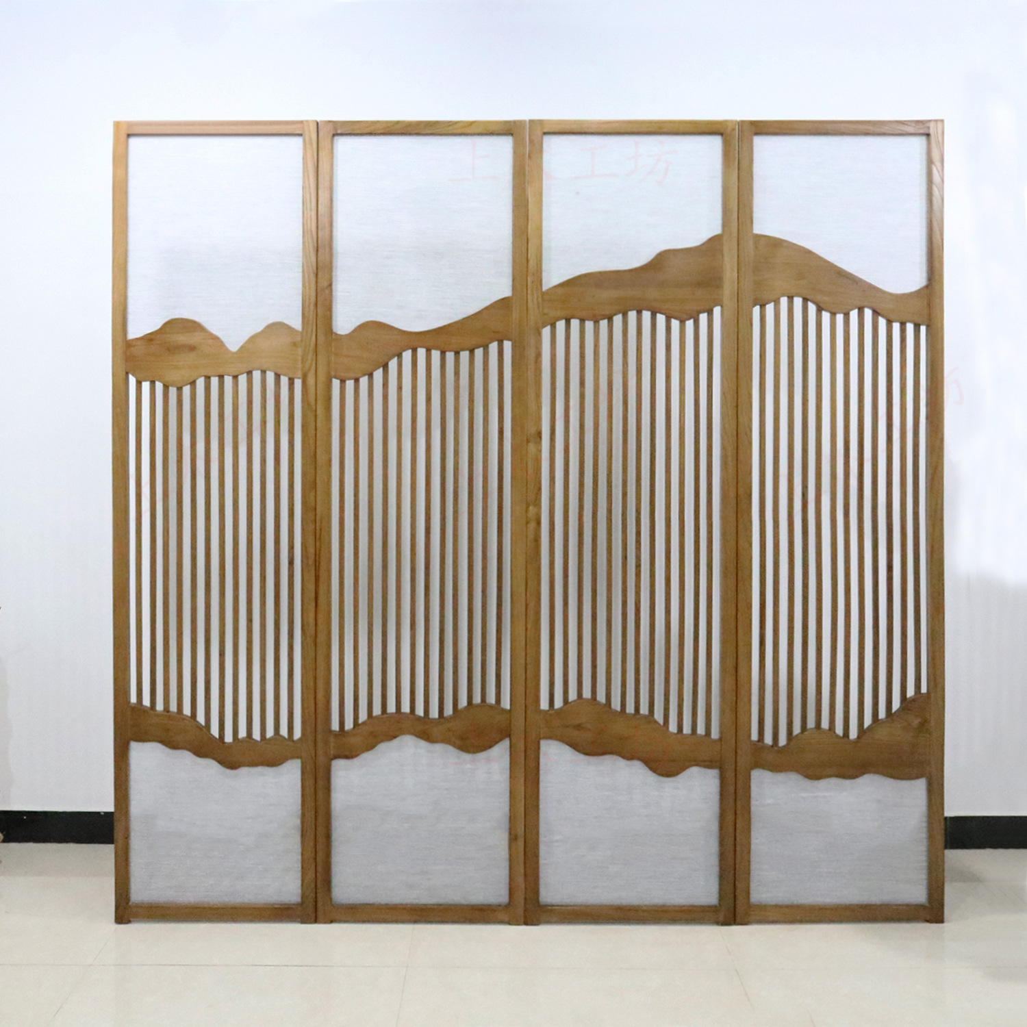 免漆实木屏风新中式老榆木折叠屏风现代新中式酒店 隔断玄关-首商网
