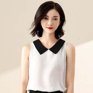 雪纺衫女娃娃领夏季2018新款韩版宽松遮肚无袖背心上衣女一件代发