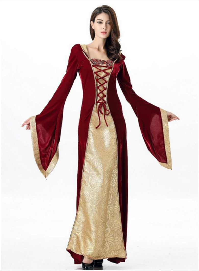 厂家代发 万圣节角色扮演连帽欧洲复古宫廷长裙奢华女王皇后服装