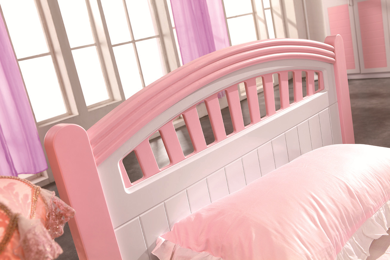 粉红公主床简约现代时尚书桌衣柜彩色板式儿童套房外贸出口产品