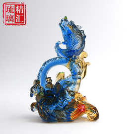 古法琉璃风水吉祥物工艺品摆件招财旺财助学业琉璃鳌鱼鱼跃龙门