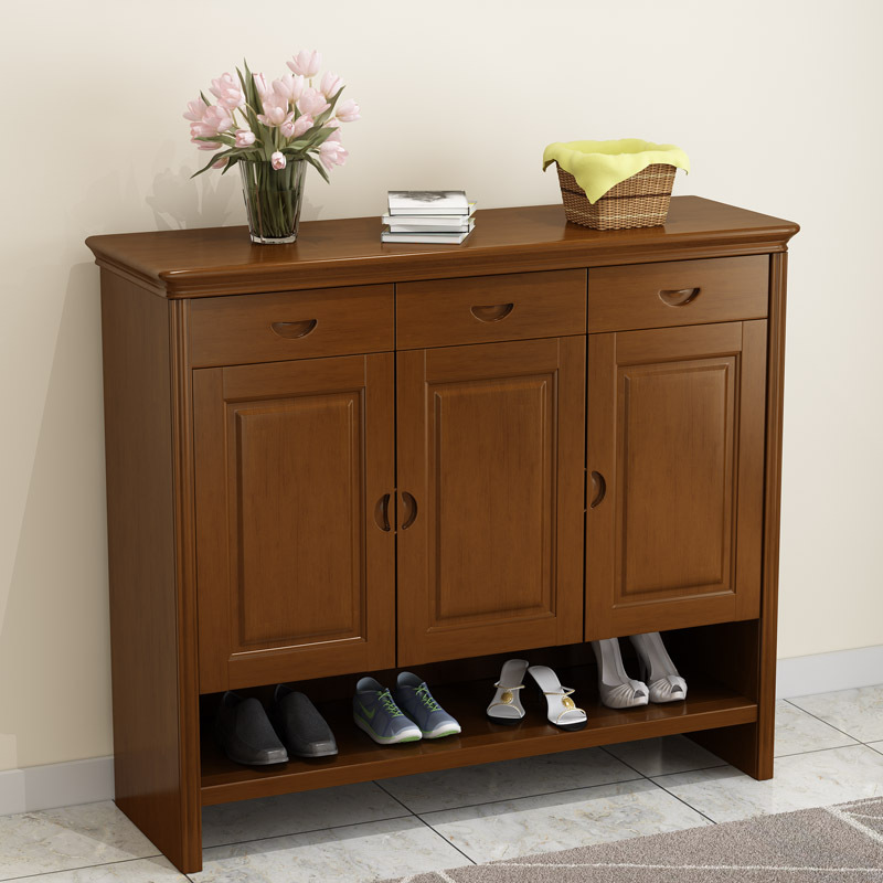 实木鞋柜中式1.2米简约现代橡木大容量鞋柜开门储物柜