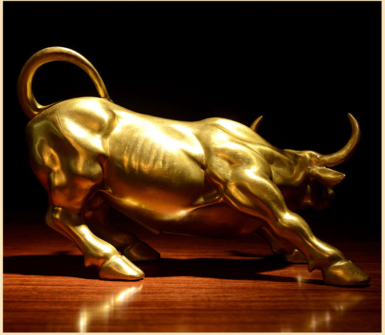 全铜华尔街旺市金牛 股市炒股办公桌铜制工艺礼品发财牛铜牛摆件