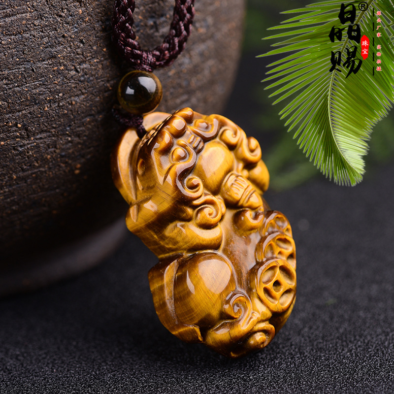 晶赐6a级天然黄虎眼石貔貅吊坠 虎睛石三金钱皮休男女款挂件