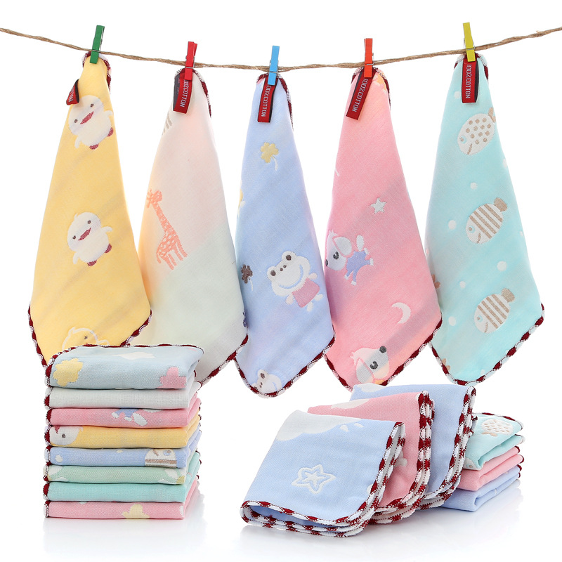 Pure Cotton Hand Towel Six-Layer Small Tower Kindergarten Hand Towel Gauze Handkerchief Full-Cotton Kerchief Saliva Towel Wholesale