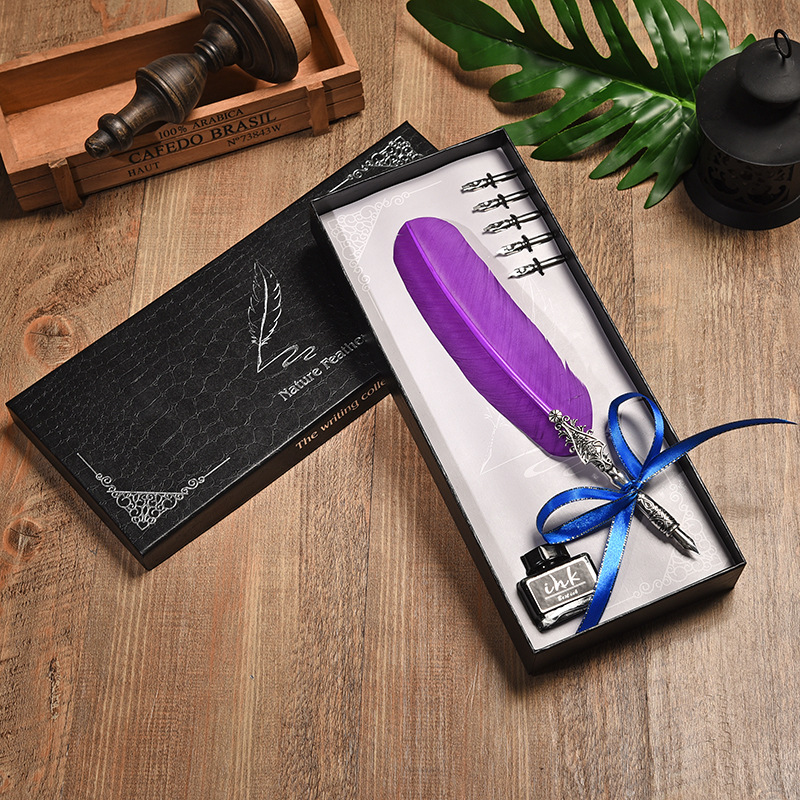 Factory Direct Supply Retro European Feather Pen Gift Box Creative for Birthdays and Valentine's Days Gift Dipped in Water Pen Kit