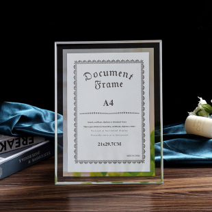 新款欧式水晶玻璃相框摆台 a4相框证书框家居现代摆件相框架定制