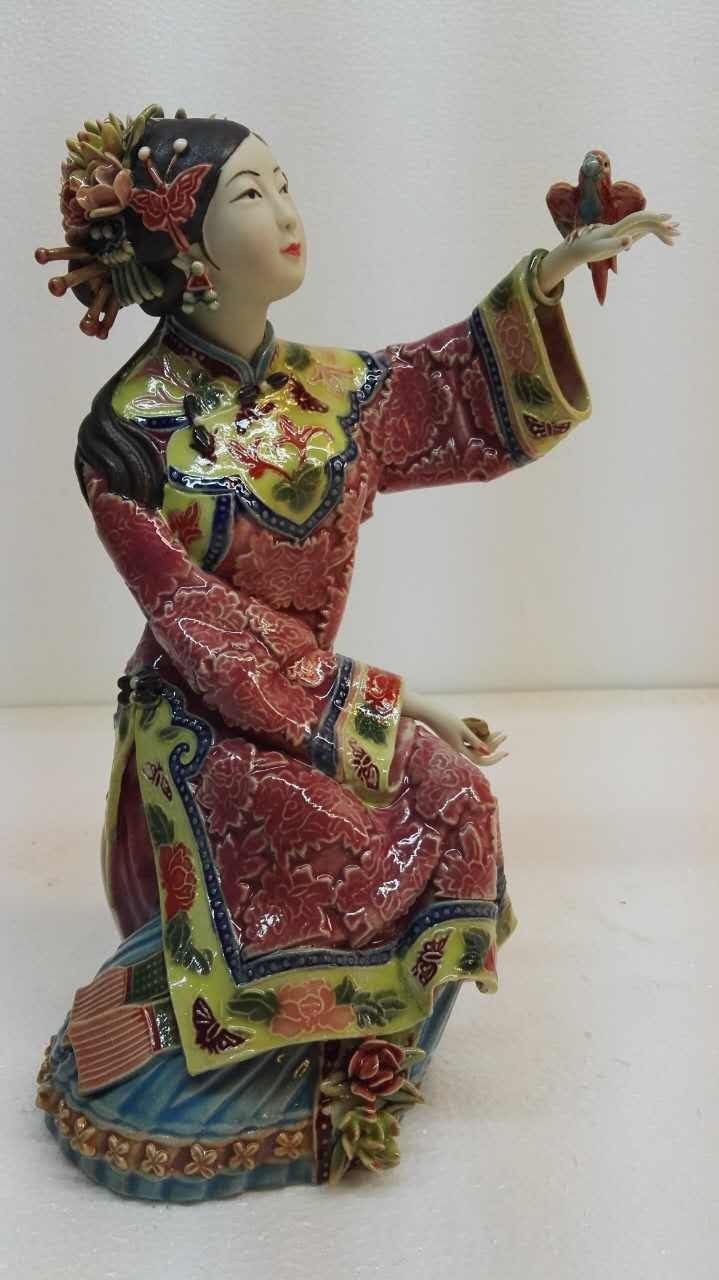 林伟东大师作品正品初夏荷花姑娘石湾陶瓷公仔古典仕女美女装饰