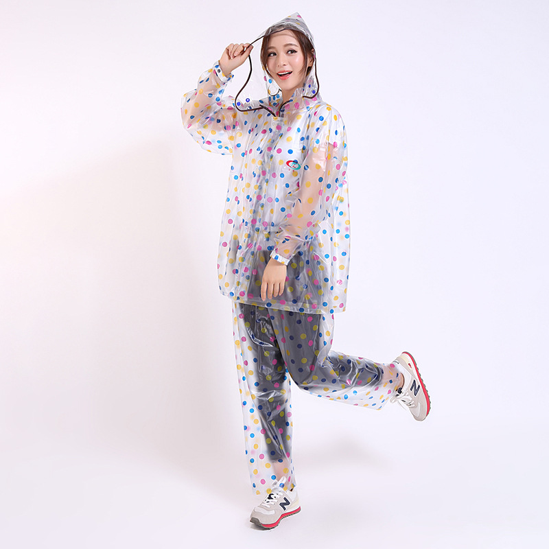 透明圆点分体雨衣雨裤 女士专用分体雨衣 韩国时尚成人雨衣套装