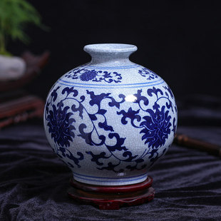 景德镇陶瓷器石榴瓶 青花瓷仿古官窑裂纹釉花瓶 家居工艺品摆件
