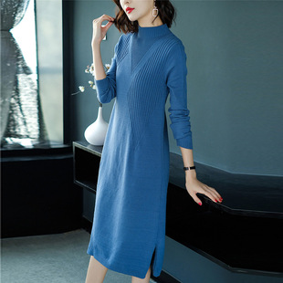 网红款针织衫毛衣中长款羊毛衫连衣裙纯色包臀裙子打底衫外搭大衣