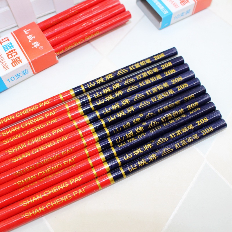 山城红蓝铅笔 红蓝双色圆杆铅笔 木工专用划线铅笔 记号笔10支装