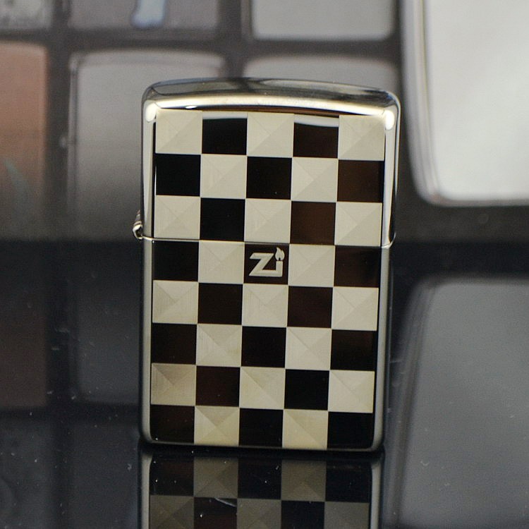 zippo 150黑冰双面雕刻 绅士方格 小格子