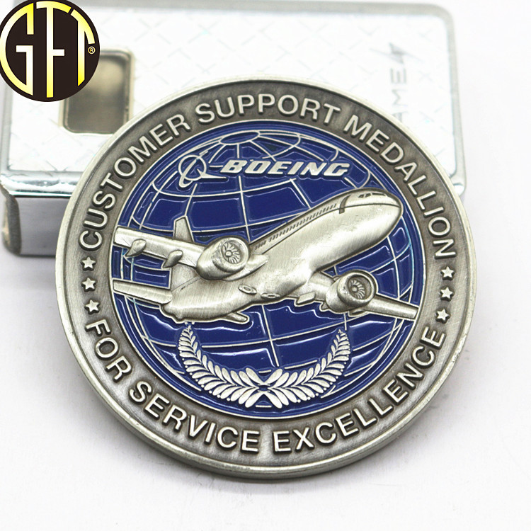 外贸热销双面币电镀黑镍纯手工烤漆圆形币3d飞机代币制作厂家