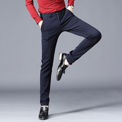 2019春新款休闲裤男商务修身男式休闲裤青年西裤小脚弹力裤子男装