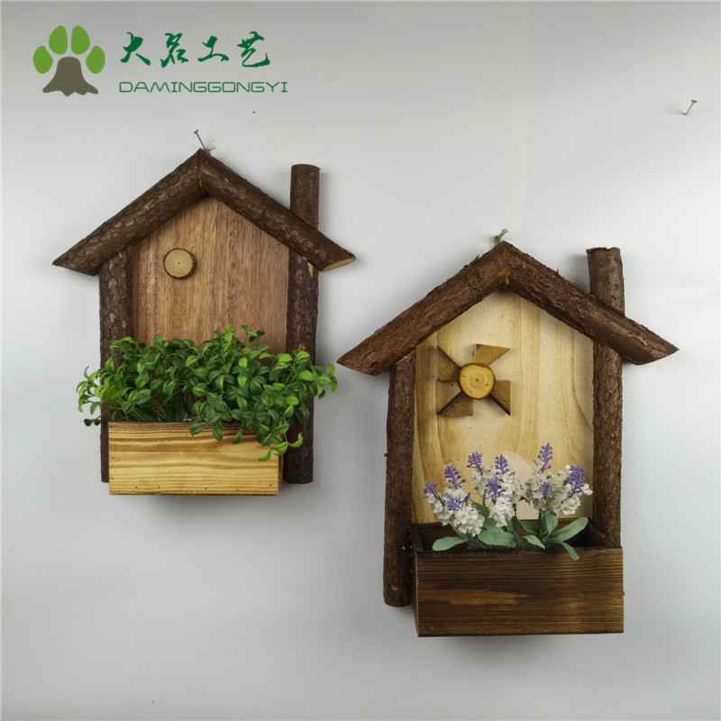 Wooden House Flower Artificial Plant Flower Pot Wall Decoration Flower Basket Creative Wall Decorations Wall Hanging Pastoral Wall Simple