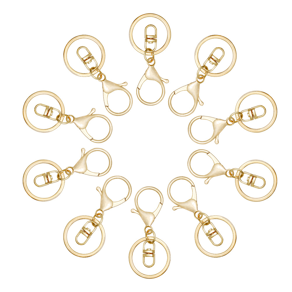 金色钥匙圈 带八字扣龙虾扣钥匙链 金属保色封油钥匙扣 10个/包
