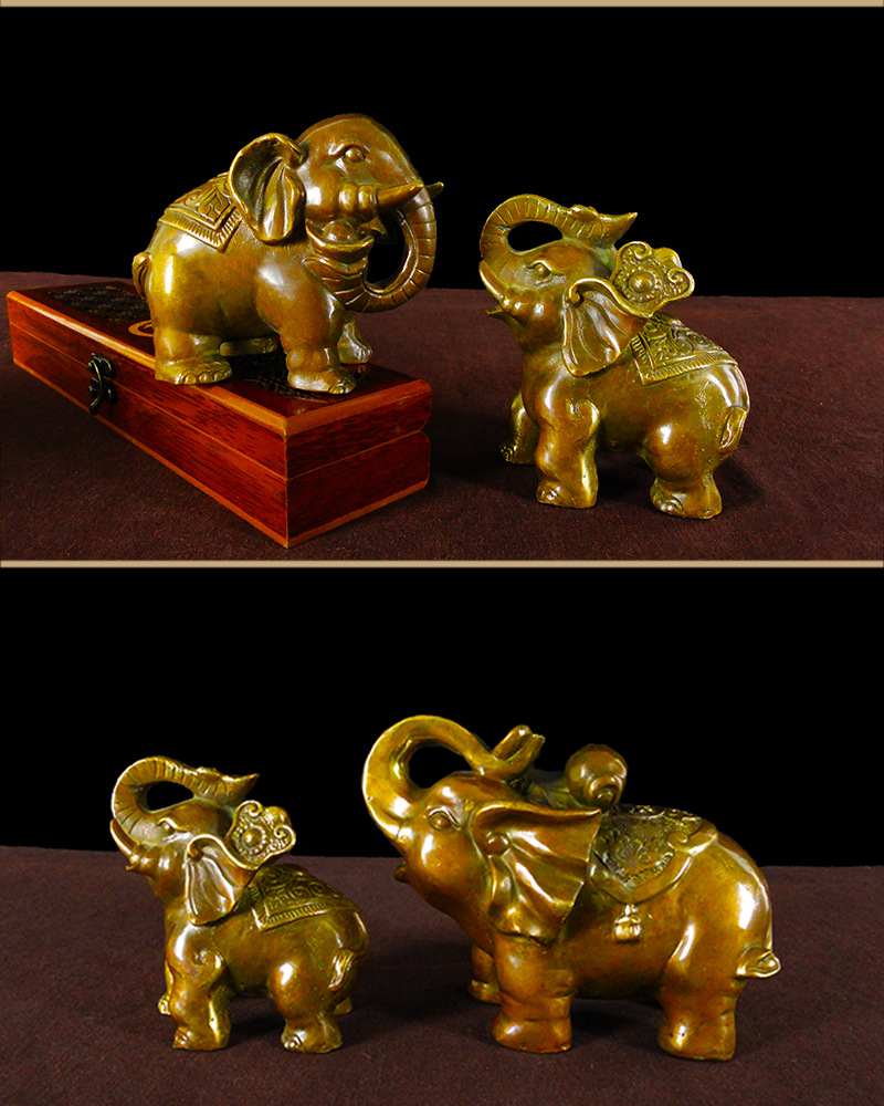 开光铜大象摆件 纯铜 一对客厅卧室家居风水装饰品工艺品礼品