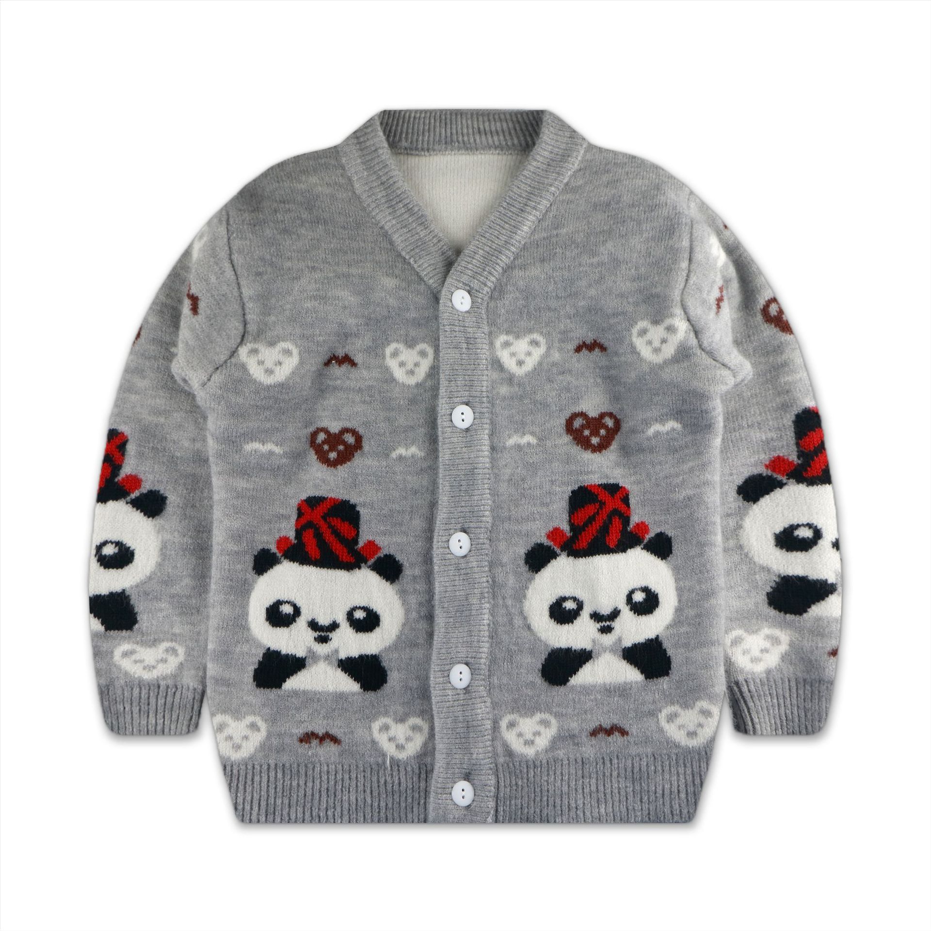 新款男童毛衣开衫外套 熊猫图案拼接毛衣 长袖加厚保暖童装毛衣