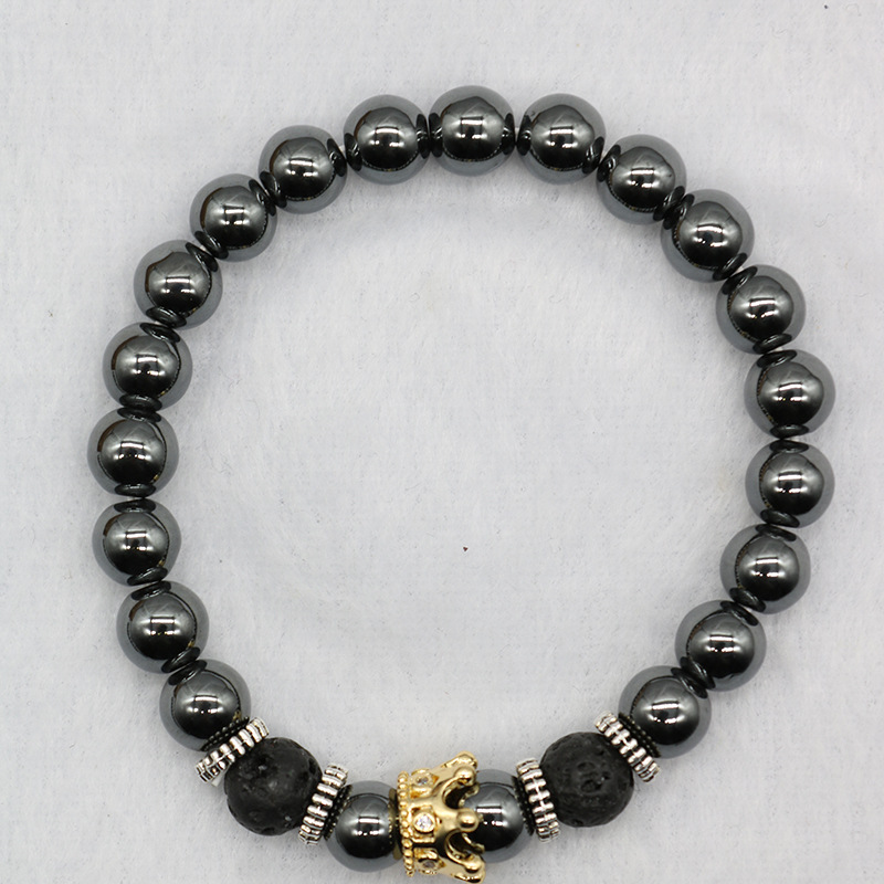 速卖通爆款 皇冠8mm无磁环保黑铁石手链 欧美外贸手串饰品亚马逊